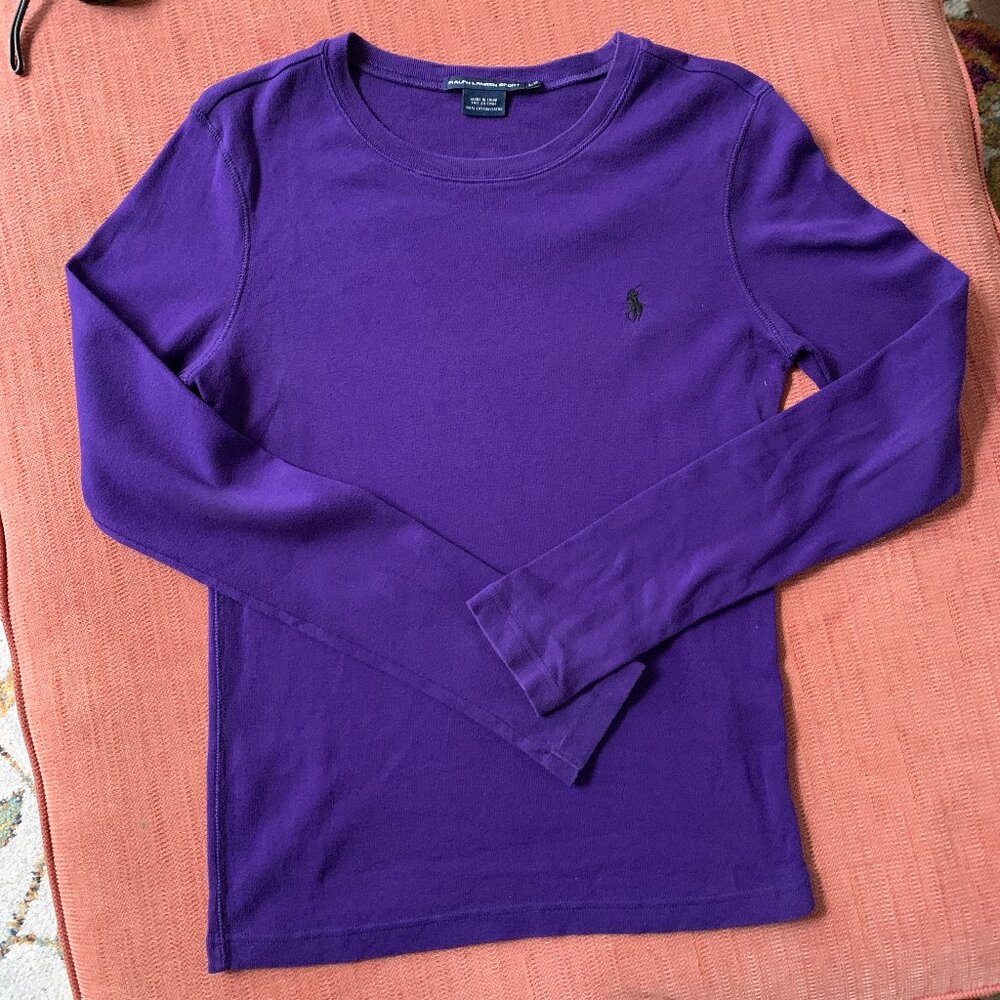 Ralph Lauren Sport Purple Long Sleeve Tee L – Classic Fit, 100% Cotton